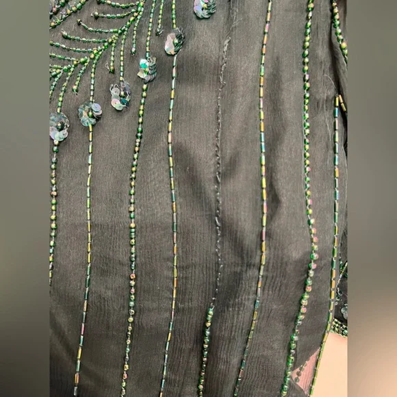 Vintage 1980s Laurence Kazar Emerald Green Beaded & Sequins Silk Top - Picture 7 of 7